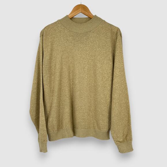 90s Vintage BFA Classics Gold Metallic Lurex Knit Sweater Large - Picture 1 of 5